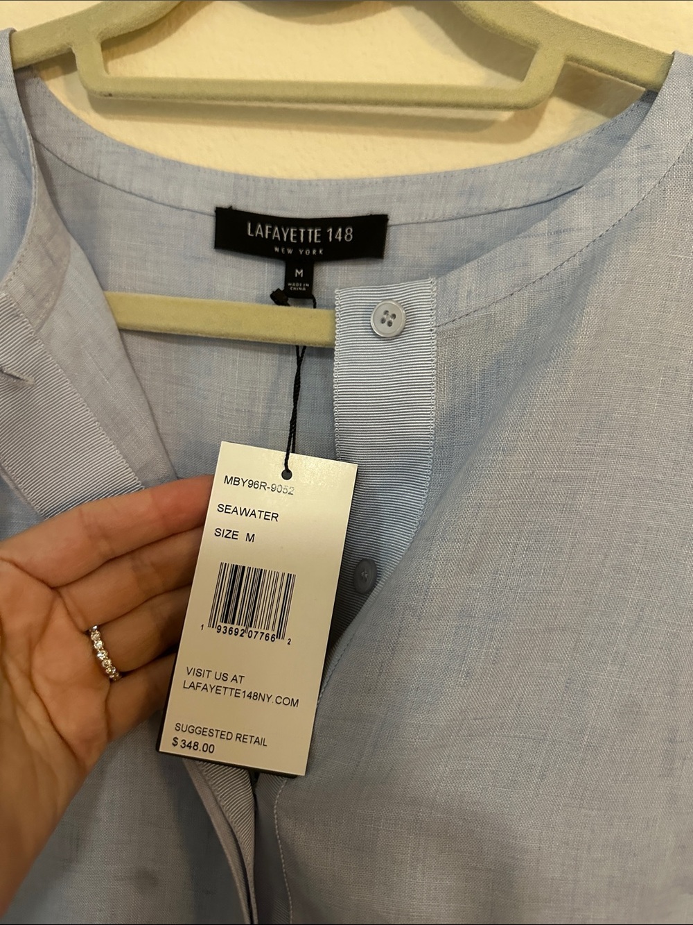Lafayette 148 New York Powder Blue Linen Popover - Picture 3 of 5